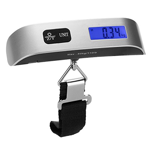 Dr.meter 110lb/50kg Electronic Balance Digital Postal Luggage Hanging Scale with Rubber Paint Handle,Temperature Sensor, Silver/Black, Only $8.99