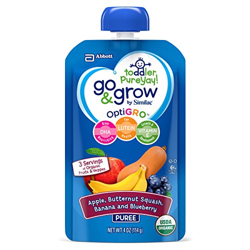 Go & Grow by Similac Fruit and Veggie Pouches with OptiGRO, Apple, Butternut Squash, Banana, Blueberry Puree, For Toddlers, Organic Baby Food, 4 ounces, Pack of 12, Only $9.26 after clipping coupon