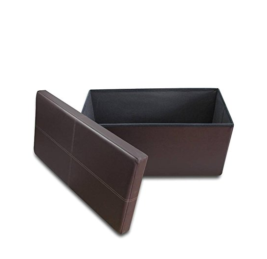 Otto & Ben 30 inch Line Design Memory foam Seat Folding Storage Ottoman Bench with Faux Leather, Brown only $29.45