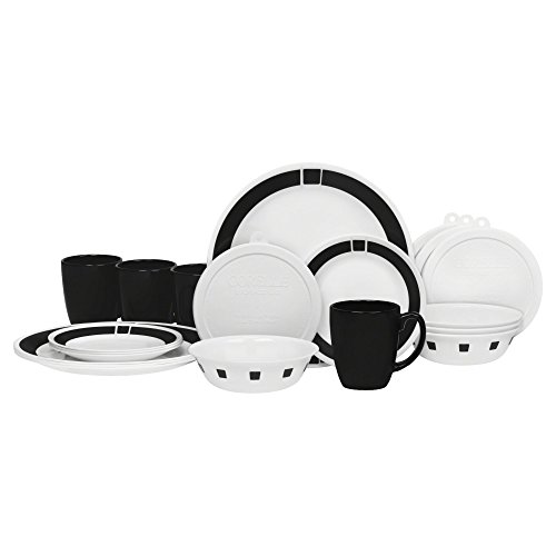 Corelle 20 Piece Livingware Dinnerware Set with Storage, Urban Black, Service for 4, Only$29.99 , free shipping