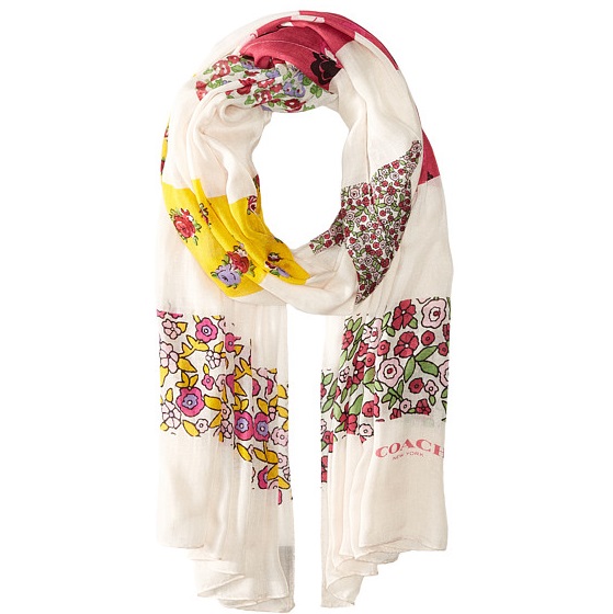 Amazon or 6PM：COACH Womens Floral Patchwork 女士羊毛混紡拼花圍巾，原價$195.00，現僅售$59.99，免運費