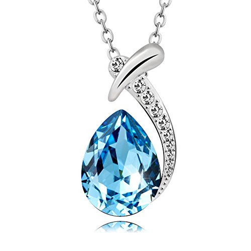 T400 Jewelers White Gold Plated Water Drop Swarovski Elements Crystal Pendant Necklace 15+2