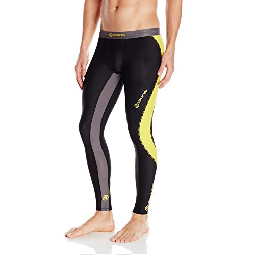 SKINS Men's DNAmic Compression Long Tights, Black/Citron, Small, Only $46.16, free shipping