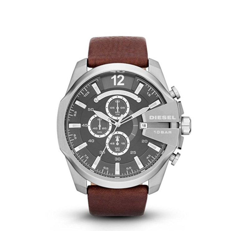 Diesel Men's DZ4290 Mega Chief Stainless Steel Brown Leather Watch only $118.99, Free Shipping