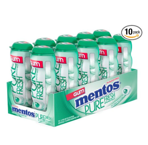 Mentos Gum Sugar Free Pocket Bottle, Pure Fresh Spearmint, 15 Piece (Pack of 10) only $7.01
