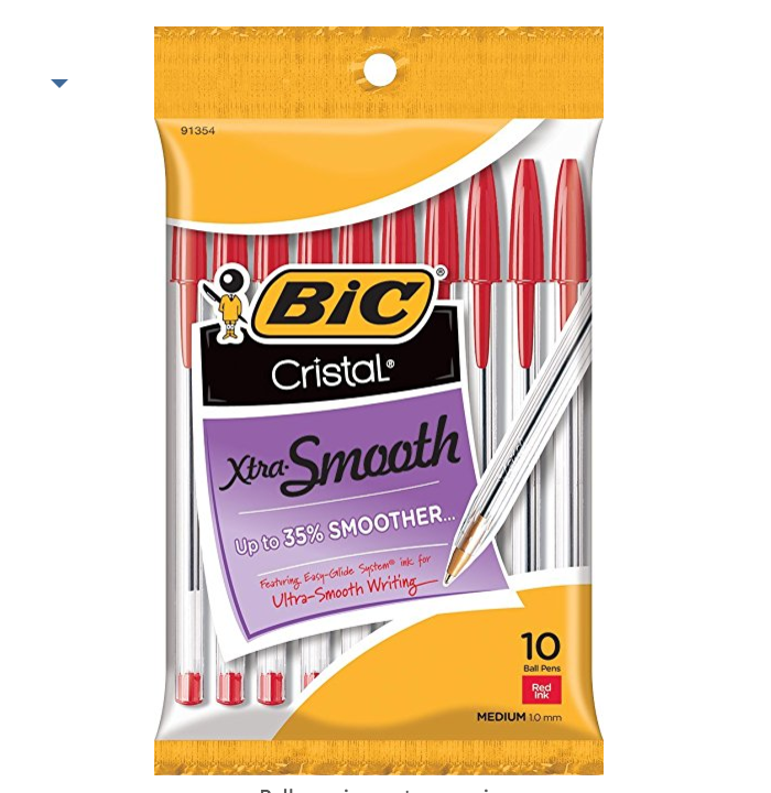 BIC Cristal Xtra Smooth Ball Pen, Medium Point (1.0 mm), Red, 10-Count only $1.17