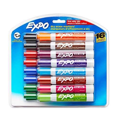 EXPO Low Odor Dry Erase Markers, Chisel Tip, Assorted Colors, 16 Pack, Only $8.90