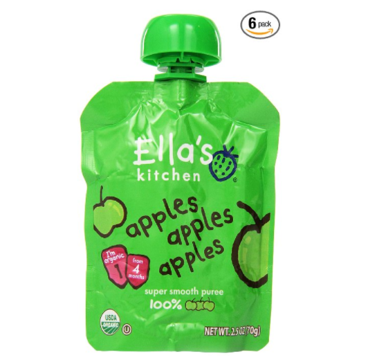 Ella's Kitchen 1段有機蘋果泥 2.5盎司 6袋, 現點擊coupon后僅售$3.25，免運費！