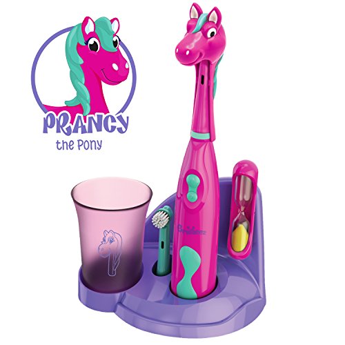 Brusheez - Children's Electric Toothbrush Includes Toothbrush, Adorable Head Cover, 2 Toothbrush Heads, 2-Minute Sand Timer, and Holder Stand - Prancy the Pony, Only $19.99