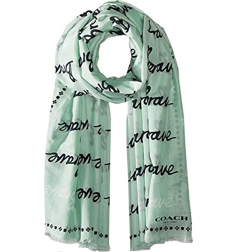 COACH Women's Brave Script Woven Shawl Seaglass Scarf, Only $59.99, free shipping