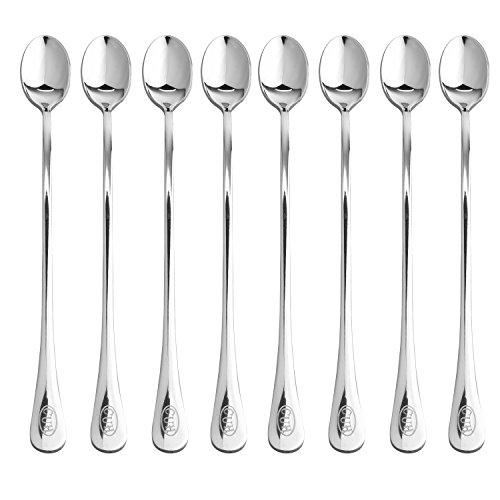 CUH 8 Pcs 9.45-Inch Long Handle Stainless Steel Espresso Iced Tea Cream Spoon Coffee Mixing Spoon, Only $8.99