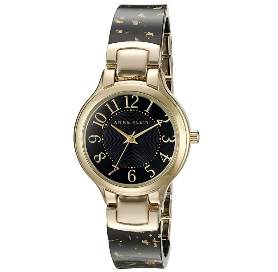 Anne Klein Women's AK/2380BKGB Easy To Read Gold-Tone and Black Resin Bangle Watch only $35.27
