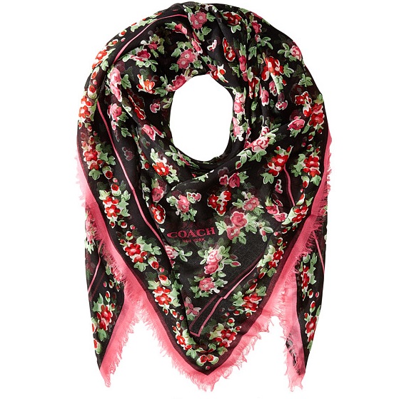 COACH Women's Floral Woven 54 X 54 Oversized Square Black Scarf, Only $49.99, free shipping