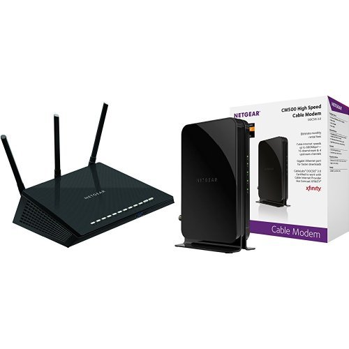 NETGEAR Nighthawk AC1750 Smart Dual Band WiFi Router (R6700) with DOCSIS 3.0 Cable Modem. Certified for XFINITY by Comcast, Time Warner, Cox, Charter & more (CM500), Only $89.78