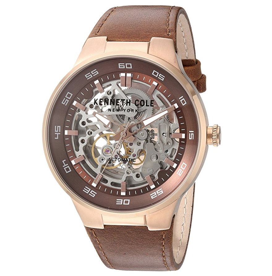 Kenneth Cole New York Men's ' Automatic Stainless Steel and Leather Dress Watch, Color:Brown (Model: 10030824) only $84.95