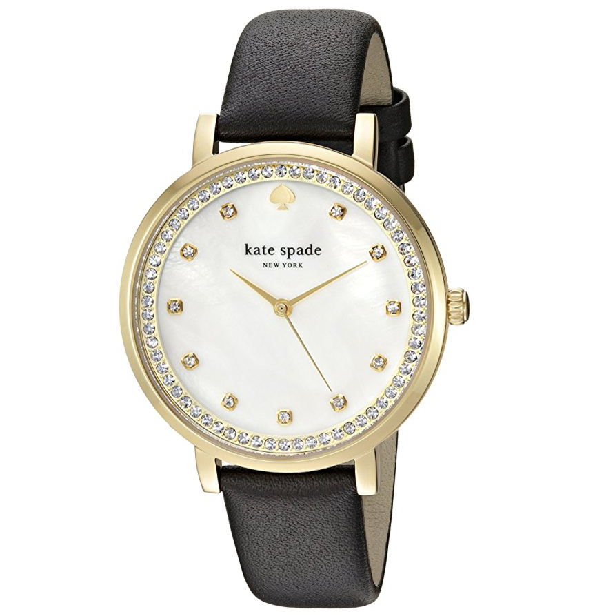 kate spade new york Women's 'Monterey' Quartz Stainless Steel and Leather Casual Watch, Color:Black (Model: KSW1206) ONLY $112.49