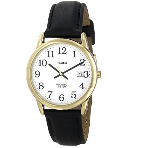 Timex Men's T2H291 Easy Reader Black Leather Watch, Only $20.49