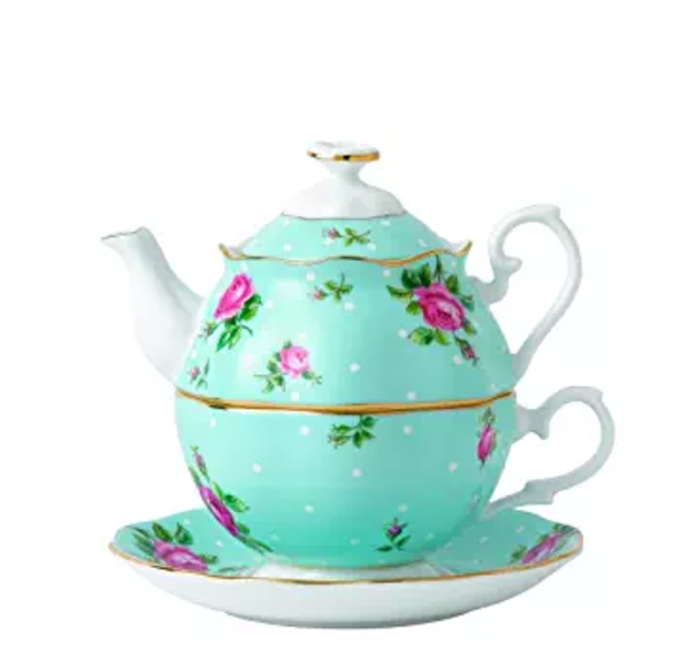 Royal Albert瓷器New Country玫瑰波点蓝色单人茶具, 现仅售$51.58, 免运费！