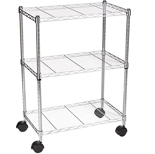 AmazonBasics 3-Shelf Shelving Unit on Wheels - Chrome, Only $21.99