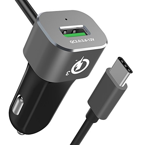 USB Type C Car Charger, BrexLink USB-C 3.0 Quick Charger Adapter Smart USB Port 33W Type-C 3.1 Cable for Samsung Galaxy Note 8, S8, S8 Plus, iPhone, LG G6 V30 V20, Nexus 6P 5X (Black)