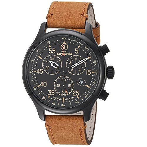 Timex Men’s TW4B12300 Expedition Rugged Field Chronograph Tan/Black Leather Strap Watch, Only $39.99, free shipping