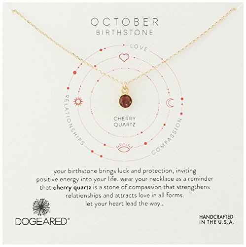 Dogeared October-Cherry Quartz Bezeled Birthstone Gold Chain Necklace, 16