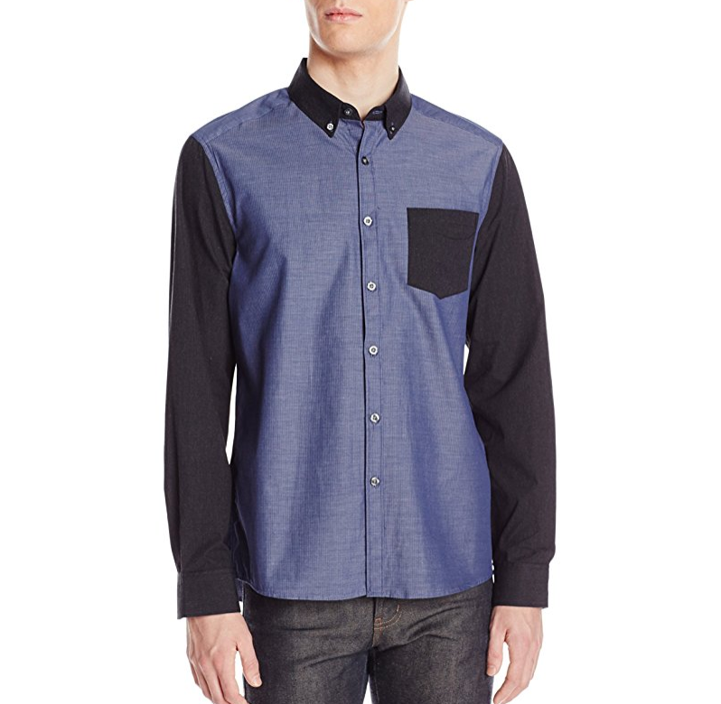 Kenneth Cole REACTION Men's Color Block Button Down Shirt with Contrast Collar ONLY $13.44