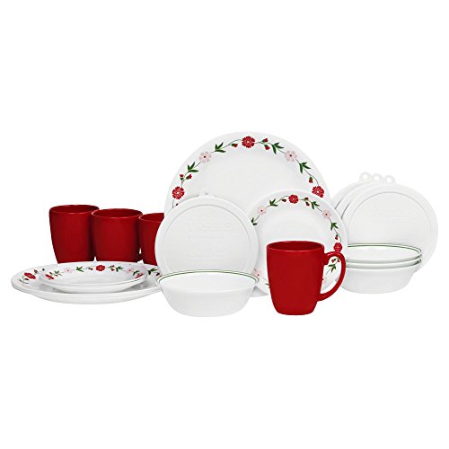 Corelle 20 Piece Livingware Dinnerware Set with Storage, Spring Pink, Service for 4, Only $32.99, free shipping