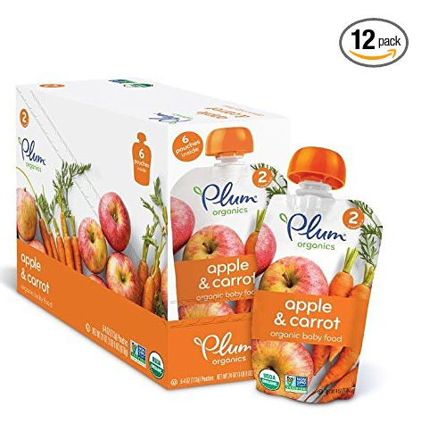 Plum Organics 有機嬰兒2段輔食 蘋果胡蘿蔔泥 12袋， 原價$9.87, 現點擊coupon后僅售$6.84, 免運費！