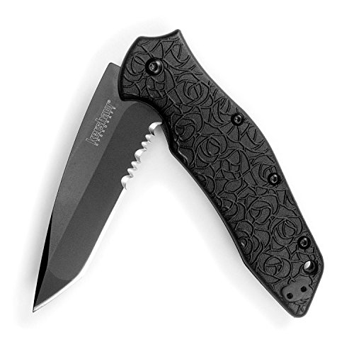 Kershaw Kuro (1835TBLKST), Partially Serrated 3.1” 8Cr13MoV Stainless Steel Blade with Black-Oxide Coating and Glass-Filled Nylon Handle, , 3.2 oz., Only $17.84, free shipping