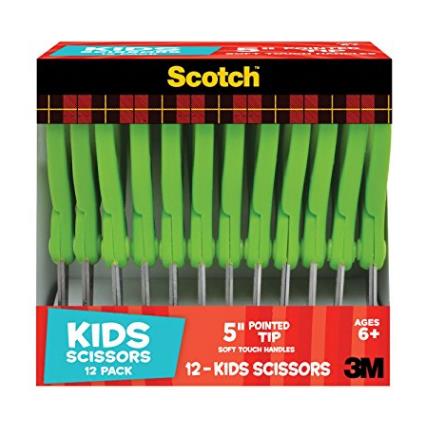 Scotch 5-Inch Soft Touch Pointed Kid Scissors, 12 Count Teacher Pack, Green  $11.99