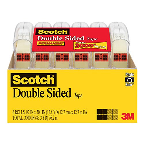 Scotch Brand Double Sided Tape, Narrow Width, Trusted Favorite, Engineered for Bonding, 1/2 x 500 Inches, 6 Dispensered Rolls (6137H-2PC-MP) Only $9.98