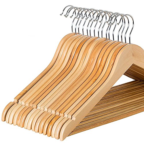 Zober Solid Wood Suit Hangers with Non Slip Bar and Precisely Cut Notches - 360 Degree Swivel Chrome Hook  20 Pack, Only$14.99