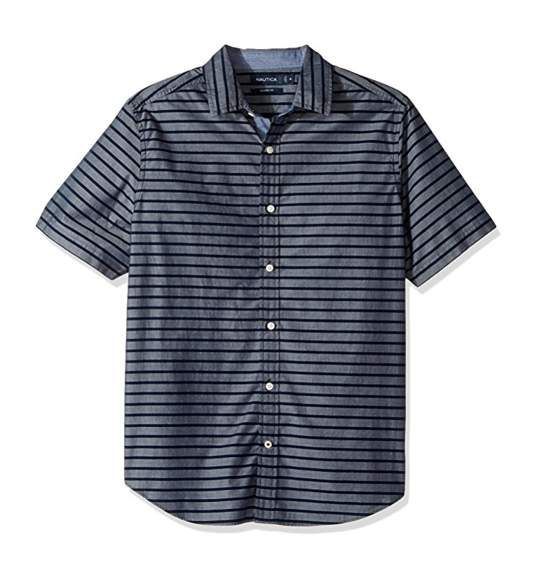 Nautica诺蒂卡 Classic Fit Striped男士短袖衬衫， 现仅售$23.57