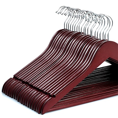 Zober Solid Cherry Wood Suit Hangers with Non Slip Bar and Precisely Cut Notches - 360 Degree Swivel Chrome Hook - 20 Pack, Only $14.99