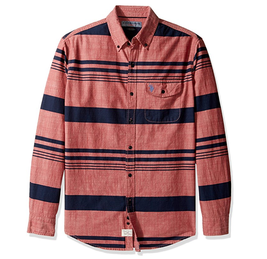 U.S. Polo Assn. Men's Stripe, Plaid Or Print Long Sleeve Single Pocket Sport Shirt ONLY $14.64
