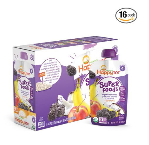 Happy Tot Organic Super Foods, Bananas, Peaches, Prunes & Coconut + Super Chia, 4.22 Ounce (Pack of 16) only $12.54