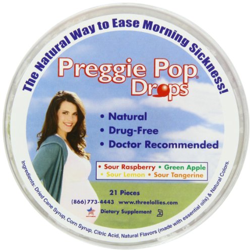 Preggie Pop Drops | 21 Drops | Morning Sickness & Nausea Relief during pregnancy | Safe for pregnant Mom & Baby | Gluten Free | Four Flavors: Lemon, Raspberry, Green Apple, Tangerine, Only $1.96