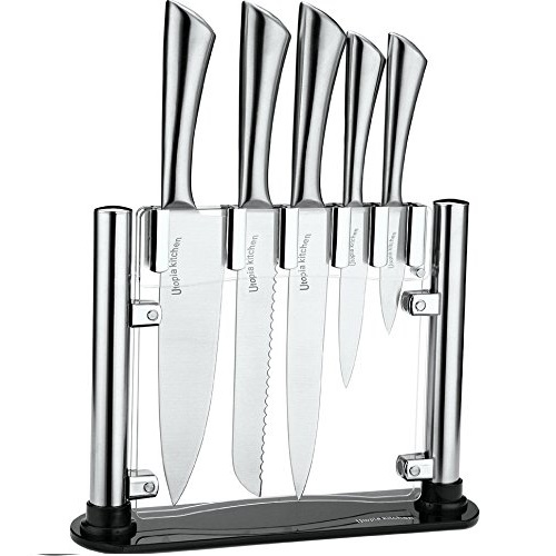 Utopia Kitchen Stainless Steel 6 Piece Knives Set (5 Knives plus and Acrylic Stand), Only$19.99