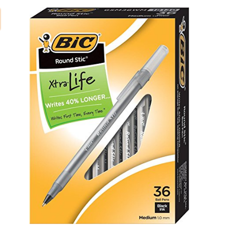 BIC Round Stic Xtra Life 36支實用圓珠筆 黑色 36支(1.0 mm)，原價 $10.25，現僅售 $3.99