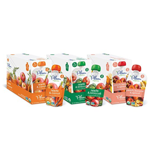 Plum Organics Stage 2, Organic Baby Food, Variety Pack, Apple and Carrot, Apple and Broccoli, Peach, Banana and Apricot, 4 Ounce Pouch (Pack of 18) only $13.75
