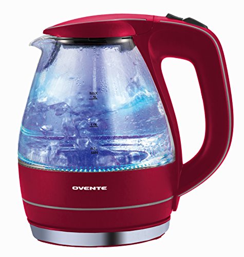 Ovente KG83 Series 1.5L Glass Electric Kettle, Red, Only $17.60