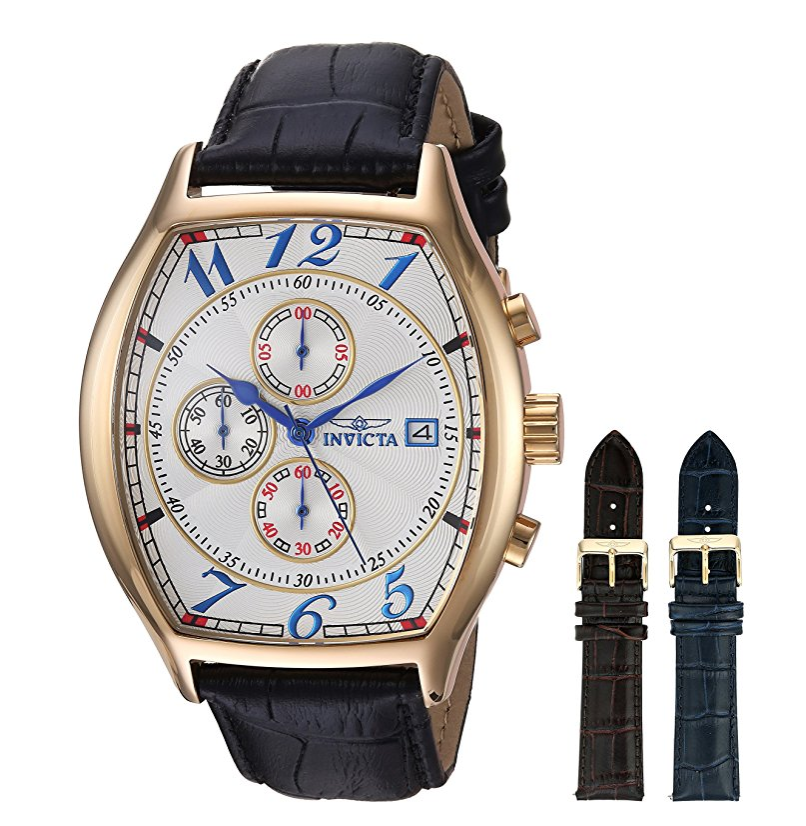 Invicta 14330 男士Specialty 18K鍍金手錶 3根互換皮革錶帶, 現僅售$42.78, 免運費！