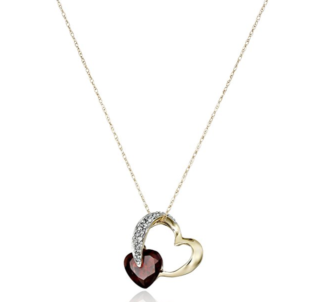 10k Gold Gemstone and Diamond Heart Pendant Necklace (1/10 cttw, I-J Color, I2-3 Clarity), 18