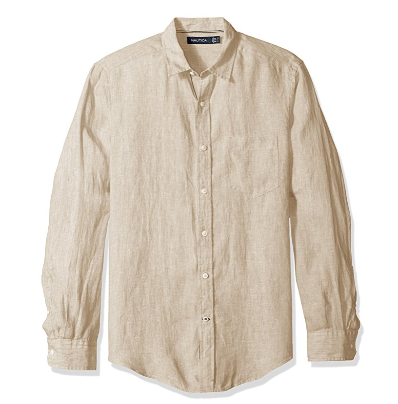 Nautica Men's Long Sleeve Solid Color Button Down Linen Shirt only $19.96