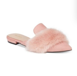 macys.com 現有ALDO 絲絨毛毛尖頭穆勒鞋，粉色或黑色，原價$60，現價$34.99