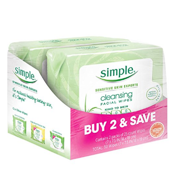 Simple Kind to Skin Facial Wipes Cleansing 25 ct ( Pack of 2)  $6.57