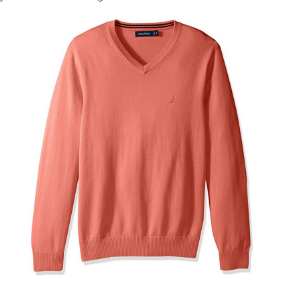 Nautica Men's Long Sleeve Solid Classic V-Neck Sweater, Pale Coral S71600, Medium $20.99