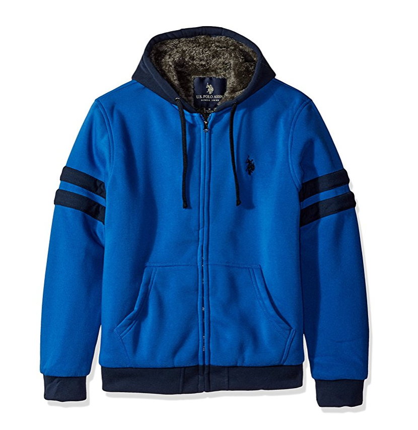 U.S. Polo Assn. Men's Striped Sleeve Fleece Hoodie with Sherpa Lining only $22.86