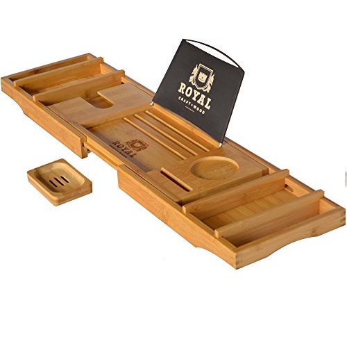 ROYAL CRAFT WOOD Luxury Bathtub Caddy Tray, Bonus FREE Soap Holder (Natural BAMBOO Color), Only $36.97, free shipping